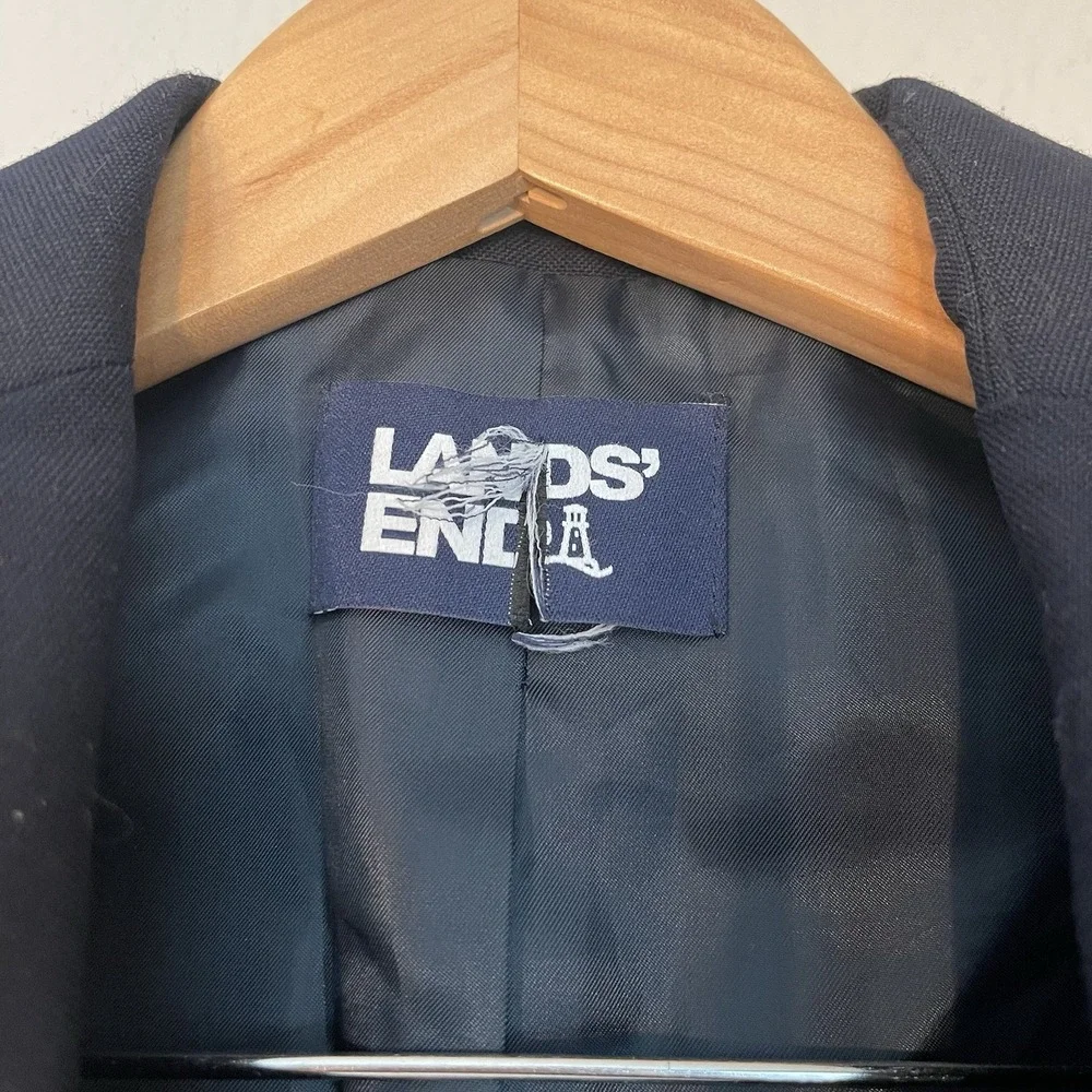 Lands' End Boys Size 10 Navy Blue Uniform Blazer Gold Buttons Wool Blend Lined